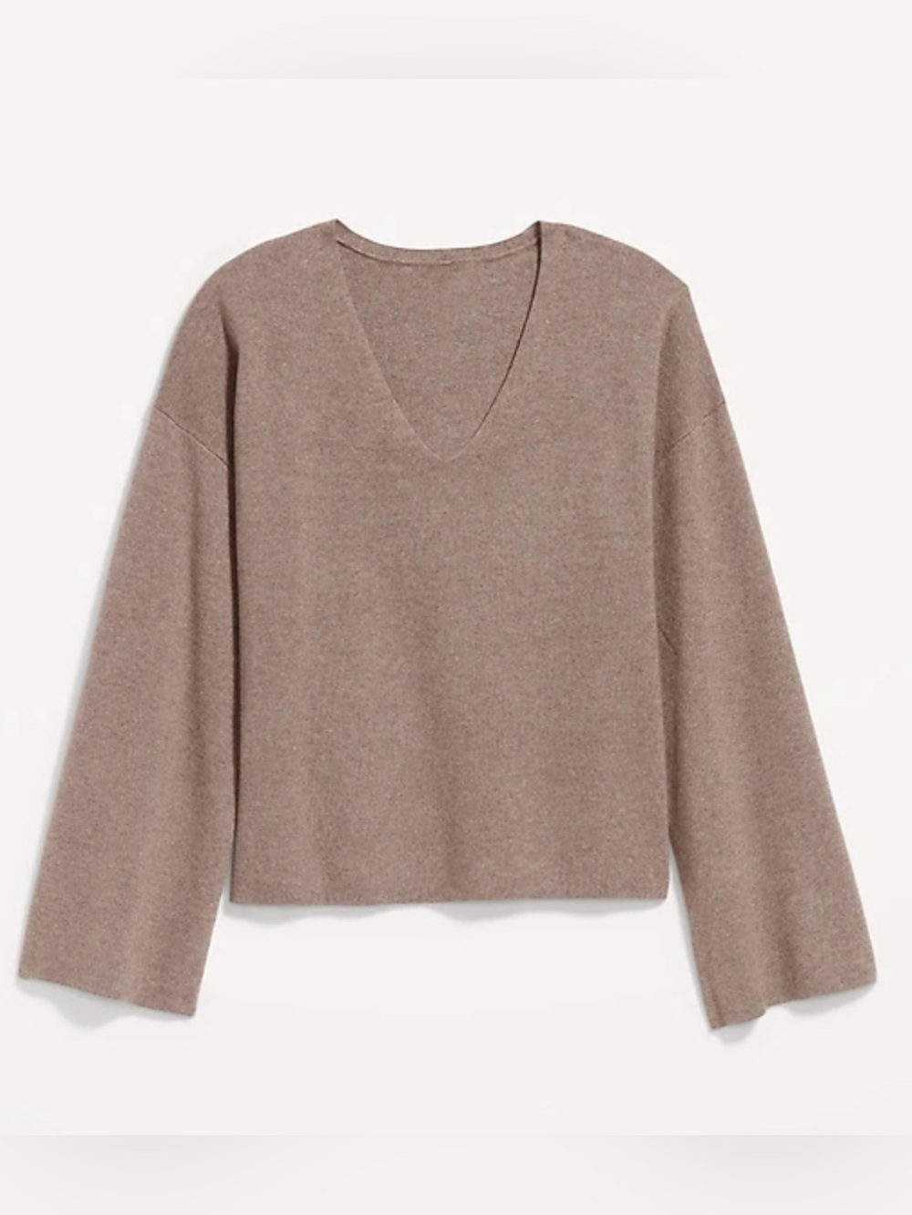 Old Navy V-Neck Cropped Sweater with Bell Sleeves, Mushroom, Size M